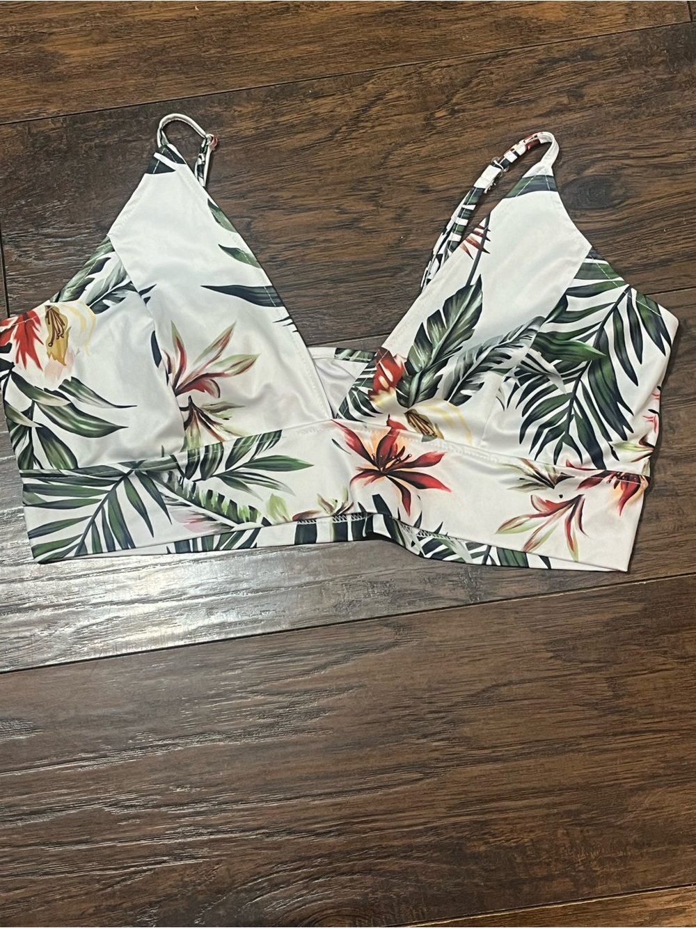Tropical Leaf Print White Camisole Bralette